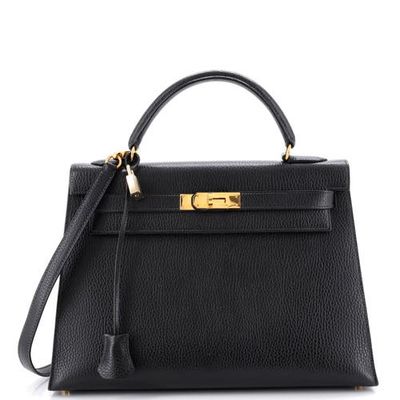 Pre-Owned Hermes Pre-Owned Hermes Kelly Handbag Black Ardennes with Gold Hardware 32