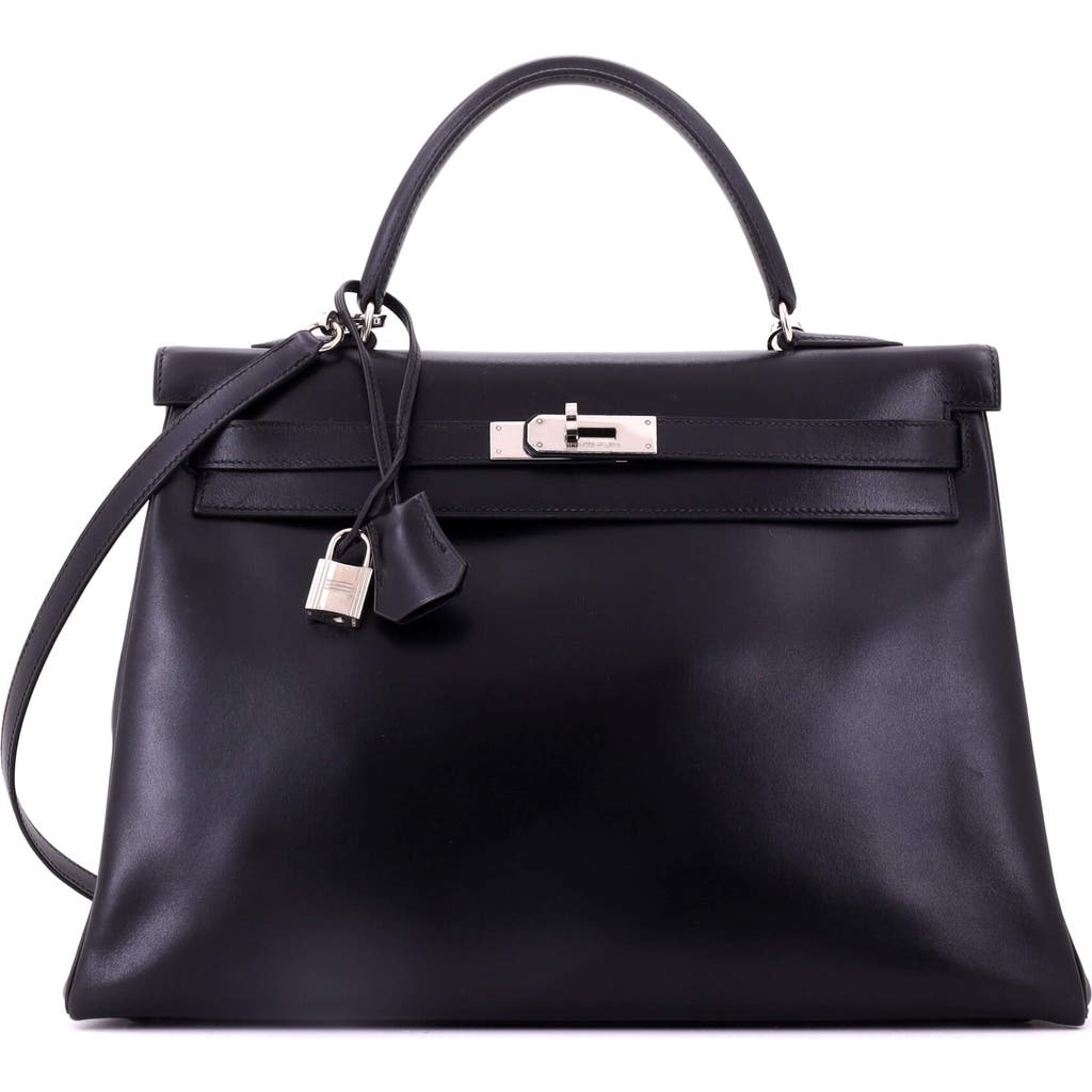 Pre-Owned Hermes Pre-Owned Hermes Kelly Handbag Black Box Calf with Palladium Hardware 35