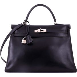 Pre-Owned Hermes Pre-Owned Hermes Kelly Handbag Black Box Calf with Palladium Hardware 35