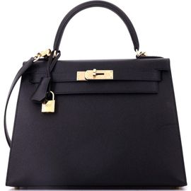 Pre-Owned Hermes Pre-Owned Hermes Kelly Handbag Black Epsom with Permabrass Hardware 28 