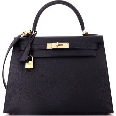 Pre-Owned Hermes Pre-Owned Hermes Kelly Handbag Black Epsom with Permabrass Hardware 28 