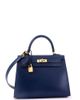 Pre-Owned Hermes Pre-Owned Hermes Kelly Handbag Blue Box Calf with Gold Hardware 25 - 3
