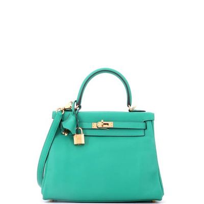 Pre-Owned Hermes Pre-Owned Hermes Kelly Handbag Green Swift with Gold Hardware 25