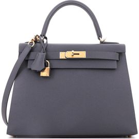 Pre-Owned Hermes Pre-Owned Hermes Kelly Handbag Grey Epsom with Permabrass Hardware 28