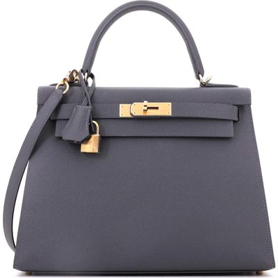 Pre-Owned Hermes Pre-Owned Hermes Kelly Handbag Grey Epsom with Permabrass Hardware 28