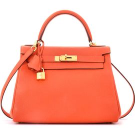Pre-Owned Hermes Pre-Owned Hermes Kelly Handbag Orange Clemence with Gold Hardware 28