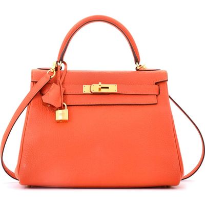 Pre-Owned Hermes Pre-Owned Hermes Kelly Handbag Orange Clemence with Gold Hardware 28