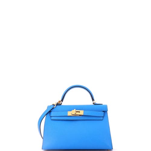 Pre-Owned Hermes Pre-Owned Hermes Kelly Mini II Bag Blue Chevre Mysore with Gold Hardware 20 