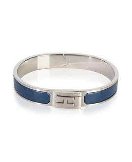 Pre-owned Hermes Pre-Owned HERMES Matte Jet Bracelet In Bleu Biarritz Palladium Plated Bracelet