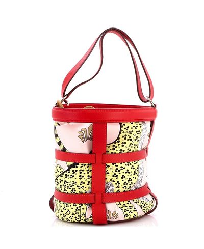 Pre-owned Hermes Pre-Owned HERMES Musardine Bucket Bag Printed Silk with Leather