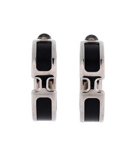 Pre-owned Hermes Pre-Owned HERMES Olympe Hoop Earrings Metal and Leather