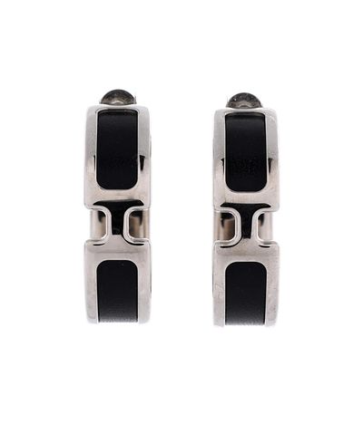 Pre-owned Hermes Pre-Owned HERMES Olympe Hoop Earrings Metal and Leather
