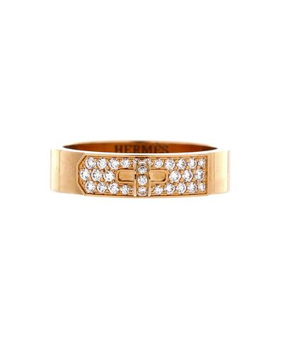 Pre-owned Hermes Pre-Owned HERMES Pm Kelly Ring 18K Gold with Pave Diamonds