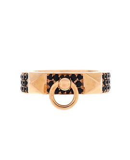 Pre-owned Hermes Pre-Owned HERMES Small Collier de Chien Ring 18K Rose Gold with Pave Black Spinels