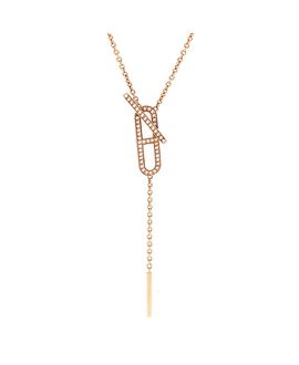 Pre-owned Hermes Pre-Owned HERMES Small Ever Chaine d'Ancre Lariat Necklace 18K Rose Gold with Diamonds