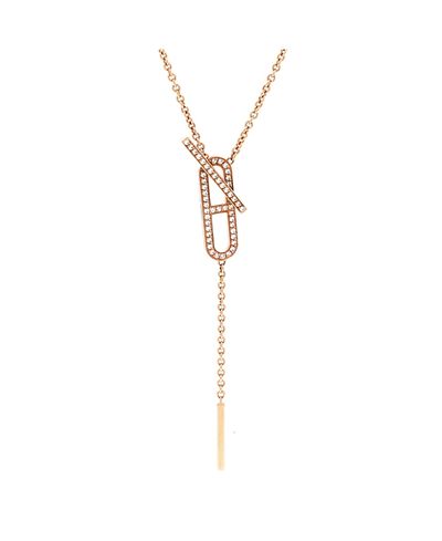 Pre-owned Hermes Pre-Owned HERMES Small Ever Chaine d'Ancre Lariat Necklace 18K Rose Gold with Diamonds