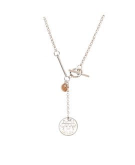 Pre-owned Hermes Pre-Owned HERMES Small Ex-Libris Long Necklace Sterling Silver with 18K Rose Gold, 16
