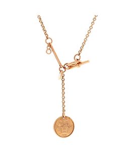 Pre-owned Hermes Pre-Owned HERMES Small Ex-Libris Pendant Necklace 18K Rose Gold with Diamond, 16.75