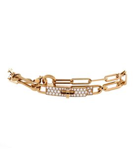 Pre-owned Hermes Pre-Owned HERMES Small Kelly Chaine Double Tour Convertible Bracelet 18K Gold and Pave Diamonds