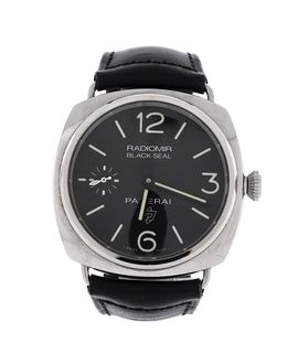 Pre-owned Panerai Pre-Owned Panerai Radiomir Black Seal Manual Watch in Stainless Steel and Leather 45mm