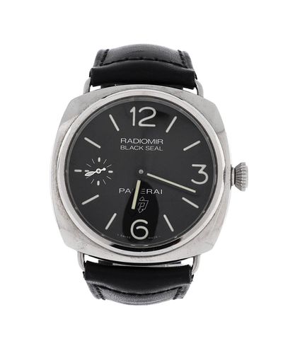 Pre-owned Panerai Pre-Owned Panerai Radiomir Black Seal Manual Watch in Stainless Steel and Leather 45mm
