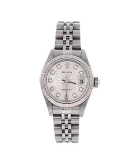 Pre-owned Rolex Pre-Owned Rolex Oyster Perpetual Datejust Automatic Watch in Stainless Steel and White Gold with Diamond Markers 26mm