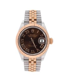 Pre-owned Rolex Pre-Owned Rolex Oyster Perpetual Datejust Chocolate Brown Automatic Watch in Stainless Steel and Rose Gold 28mm