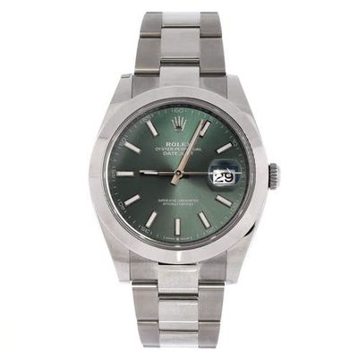 Pre-Owned Rolex Pre-Owned Rolex Oyster Perpetual Datejust Mint Green Automatic Watch Stainless Steel 41