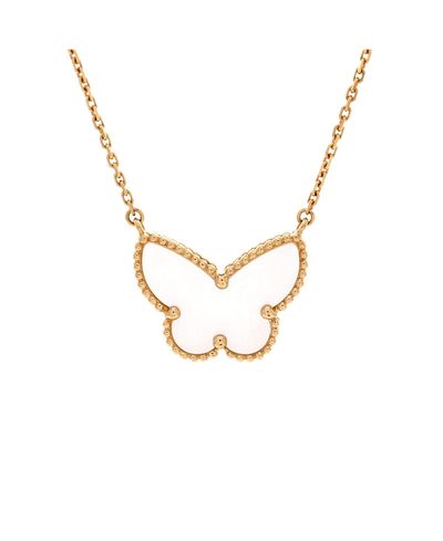 Pre-owned Van Cleef & Arpels Pre-Owned Van Cleef & Arpels Lucky Alhambra Butterfly Pendant Necklace 18K Gold with Mother of Pearl, 16.5