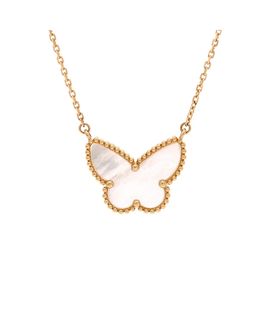 Pre-owned Van Cleef & Arpels Pre-Owned Van Cleef & Arpels Lucky Alhambra Butterfly Pendant Necklace 18K Gold with Mother of Pearl, 17
