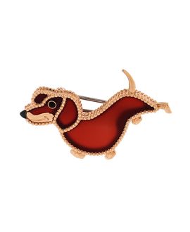 Pre-owned Van Cleef & Arpels Pre-Owned Van Cleef & Arpels Lucky Animals Dachshund Brooch 18K Rose Gold with Carnelian and Onyx