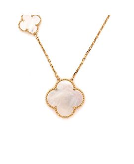 Pre-owned Van Cleef & Arpels Pre-Owned Van Cleef & Arpels Magic Alhambra 11 Motifs Long Necklace 18K Gold and Mother of Pearl, 34.5