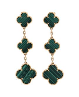 Pre-owned Van Cleef & Arpels Pre-Owned Van Cleef & Arpels Magic Alhambra 3 Motifs Earrings 18K Gold and Malachite