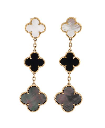 Pre-owned Van Cleef & Arpels Pre-Owned Van Cleef & Arpels Magic Alhambra 3 Motifs Earrings 18K Gold with Mother of Pearl and Onyx