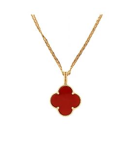 Pre-owned Van Cleef & Arpels Pre-Owned Van Cleef & Arpels Magic Alhambra Pendant Long Necklace 18K Gold and Carnelian, 35.5