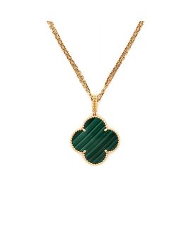 Pre-owned Van Cleef & Arpels Pre-Owned Van Cleef & Arpels Magic Alhambra Pendant Long Necklace 18K Gold and Malachite, 36