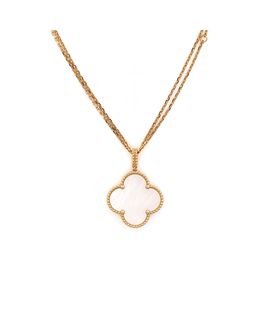 Pre-owned Van Cleef & Arpels Pre-Owned Van Cleef & Arpels Magic Alhambra Pendant Long Necklace 18K Gold and Mother of Pearl, 29.5