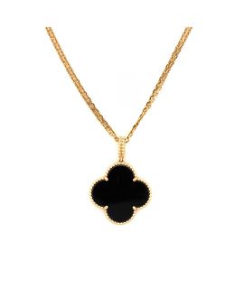 Pre-owned Van Cleef & Arpels Pre-Owned Van Cleef & Arpels Magic Alhambra Pendant Long Necklace 18K Gold and Onyx, 35.5