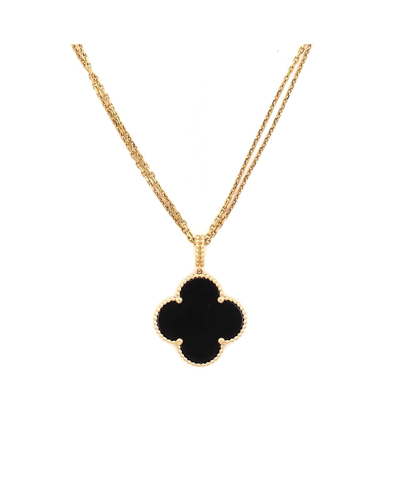Pre-owned Van Cleef & Arpels Pre-Owned Van Cleef & Arpels Magic Alhambra Pendant Necklace 18K Gold and Onyx, 35