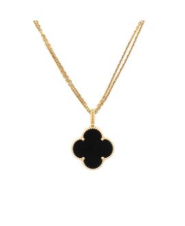 Pre-owned Van Cleef & Arpels Pre-Owned Van Cleef & Arpels Magic Alhambra Pendant Necklace 18K Gold and Onyx, 35