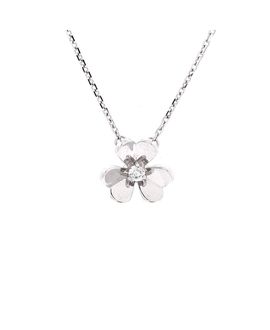 Pre-owned Van Cleef & Arpels Pre-Owned Van Cleef & Arpels Mini Frivole Pendant Necklace 18K White Gold and Diamond, .6
