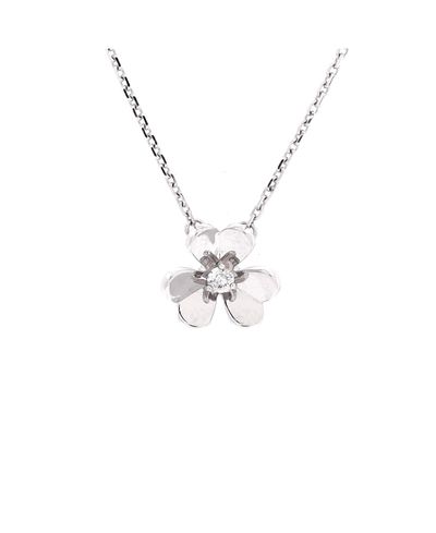 Pre-owned Van Cleef & Arpels Pre-Owned Van Cleef & Arpels Mini Frivole Pendant Necklace 18K White Gold and Diamond, .6