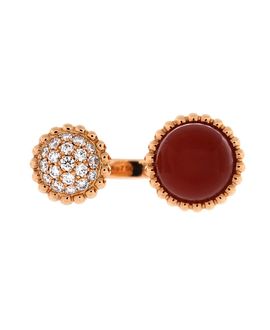 Pre-owned Van Cleef & Arpels Pre-Owned Van Cleef & Arpels Perlee Couleurs Between the Finger Ring 18K Rose Gold with Carnelian and Diamonds