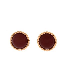 Pre-owned Van Cleef & Arpels Pre-Owned Van Cleef & Arpels Perlee Couleurs Stud Earrings 18K Rose Gold and Carnelian