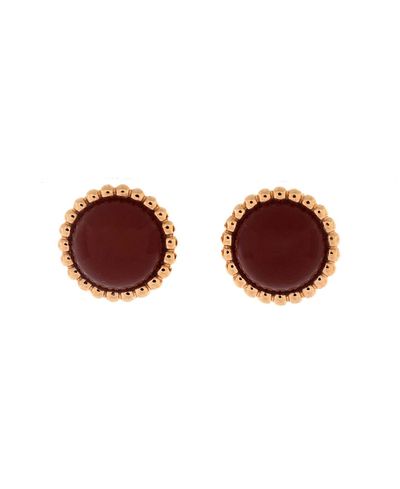 Pre-owned Van Cleef & Arpels Pre-Owned Van Cleef & Arpels Perlee Couleurs Stud Earrings 18K Rose Gold and Carnelian