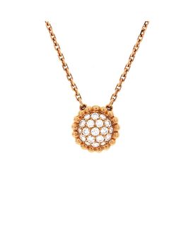Pre-owned Van Cleef & Arpels Pre-Owned Van Cleef & Arpels Perlee Round Pendant Necklace 18K Rose Gold and Diamonds, 16.5