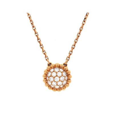 Pre-owned Van Cleef & Arpels Pre-Owned Van Cleef & Arpels Perlee Round Pendant Necklace 18K Rose Gold and Diamonds, 16.5
