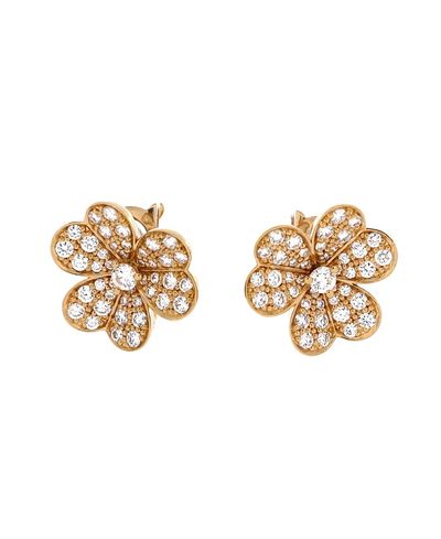 Pre-owned Van Cleef & Arpels Pre-Owned Van Cleef & Arpels Small Frivole Stud Earrings 18K Gold and Pave Diamonds