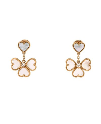 Pre-owned Van Cleef & Arpels Pre-Owned Van Cleef & Arpels Sweet Alhambra Effeuillage Heart Earrings 18K Gold with Mother of Pearl and Diamonds