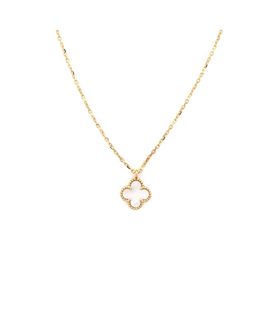 Pre-owned Van Cleef & Arpels Pre-Owned Van Cleef & Arpels Sweet Alhambra Pendant Necklace 18K Gold and Mother of Pearl, 14.75